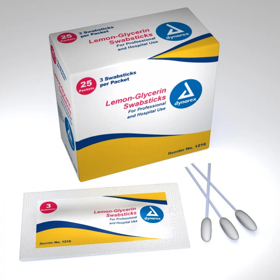 Dynarex Lemon Glycerine Swabstick Foam Tip Pack of 3 Swabs - Image 3