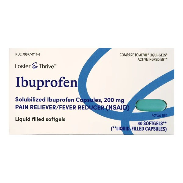 Foster & Thrive Pain Relief, 200 mg Strength Ibuprofen Softgel Tablets, 40 per Bottle