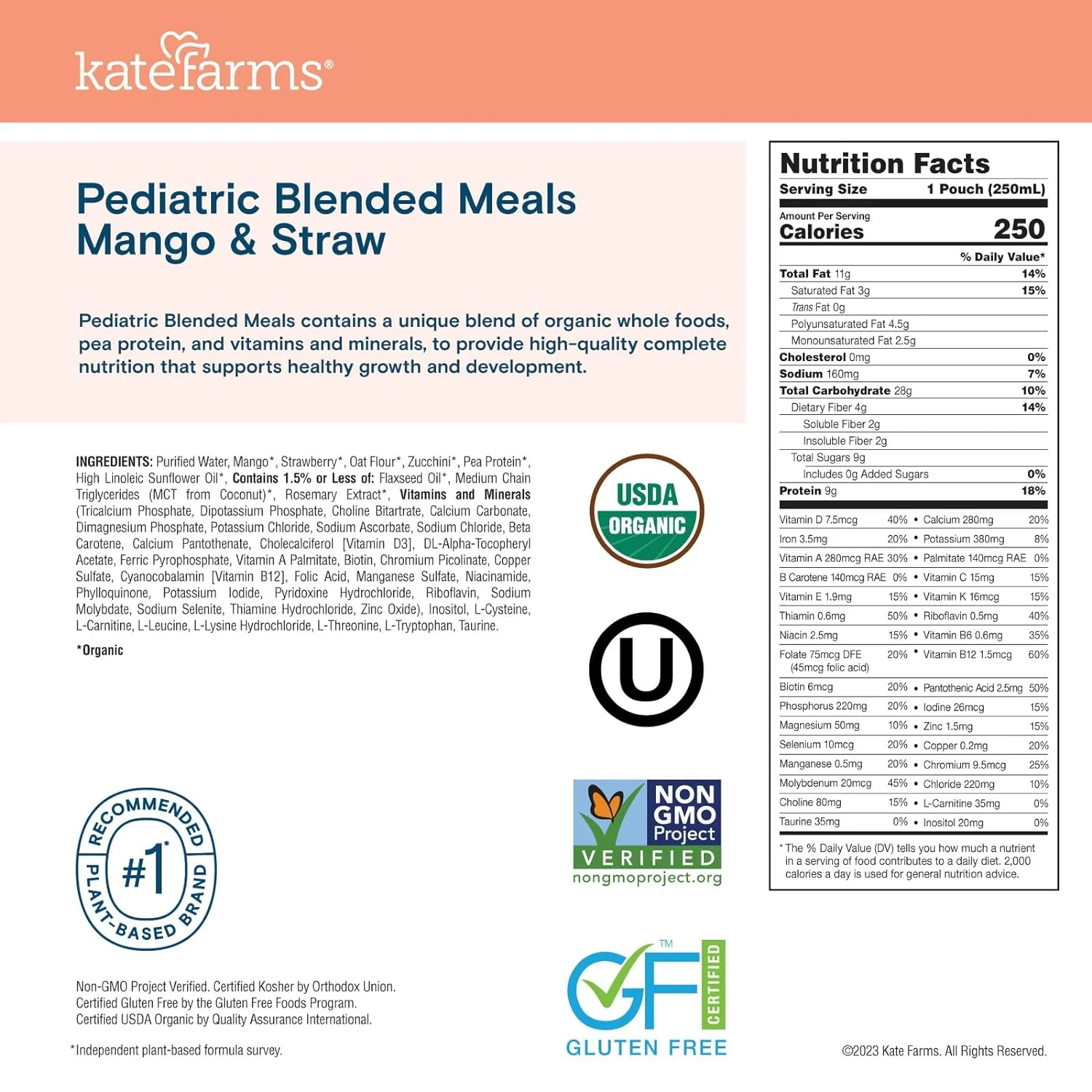 Kate Farms Organic Pediatric Blended Meal, Multiple Flavors, 8G Protein, Organic Whole Foods, Oral or Tube Feed Nutrition, Gluten Free and Non-GMO, 8.45 FL Oz, Pack of 12 or 1 Each - Image 23