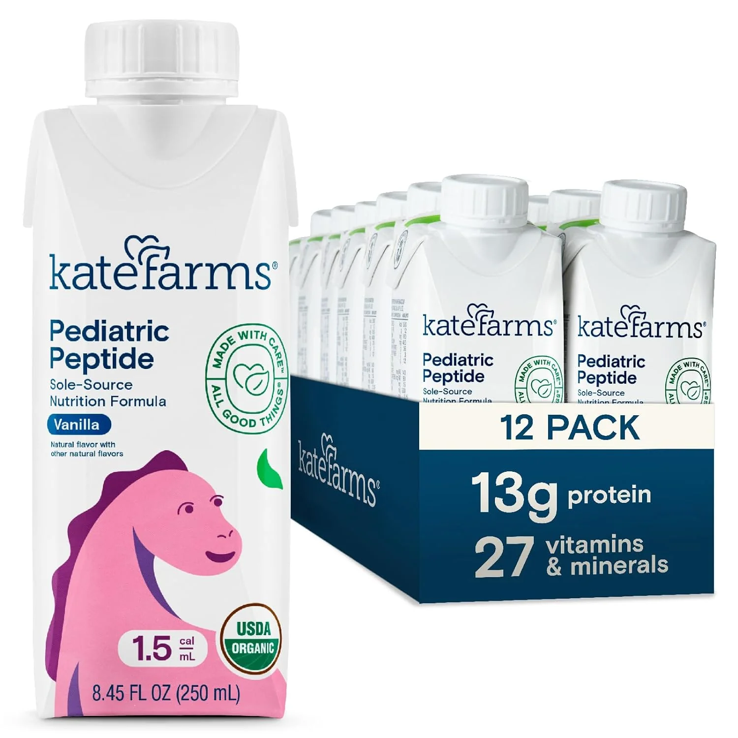 Kate Farms Pediatric Peptide 1.5 Sole-Source Nutrition Formula, Plain and Vanilla Flavors, Organic Enzymatically Hydrolyzed Plant-Based Protein Drink, Meal Replacement for Oral & Tube Feeding, 8.45 FL Oz, Pack of 12 or 1 Each - Image 9