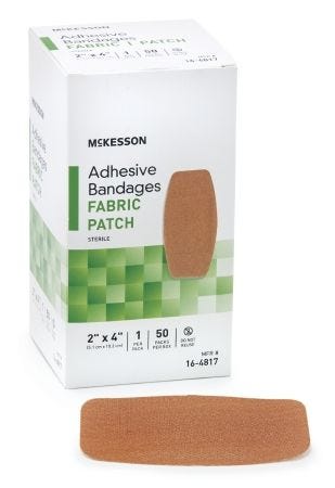 McKesson 16-4817 Adhesive Strip 2 X 4 Inch Fabric Rectangle Tan Sterile. Box of 50