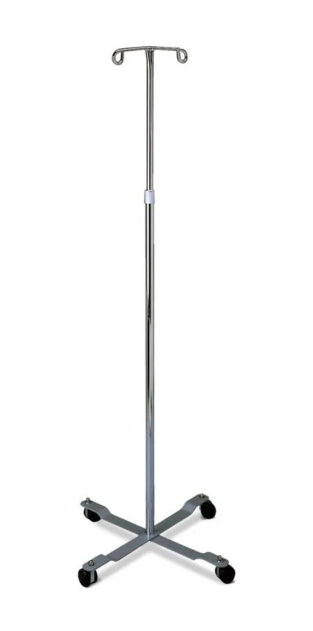 Medline Industries Standard I.V. Pole with 2 Hooks and 4 Caster, Large, 18" Dia, LatexFree, Horn Style Hooks