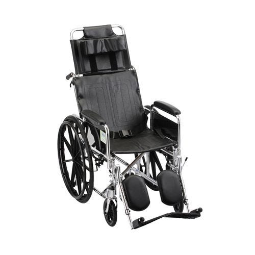 Medline Reclining Wheelchair: Removable Desk Length Arms, Swing Away Elevating Legrests, 16" Wide Seat, 300 lb Weight Capacity Gray/Black