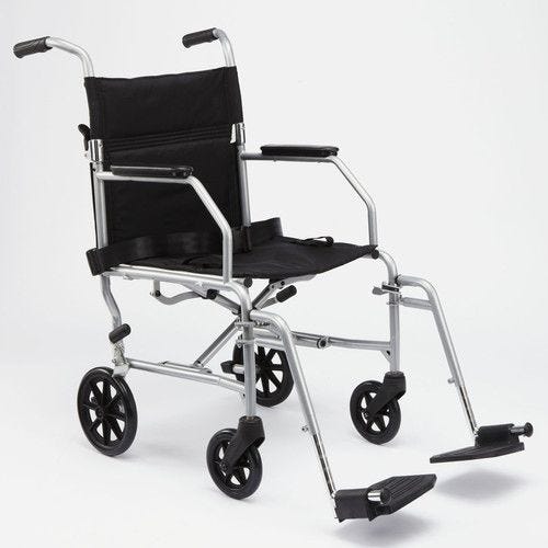 Medline Steel Transport Chair 19 Inch with Permanent FullLength Arms and Swing Away Foot Rest