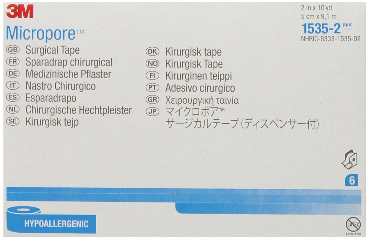 Micropore 1535-2 Medical Tape with Dispenser Skin Friendly Paper 2 Inch X 10 Yard White NonSterile. Box of 6