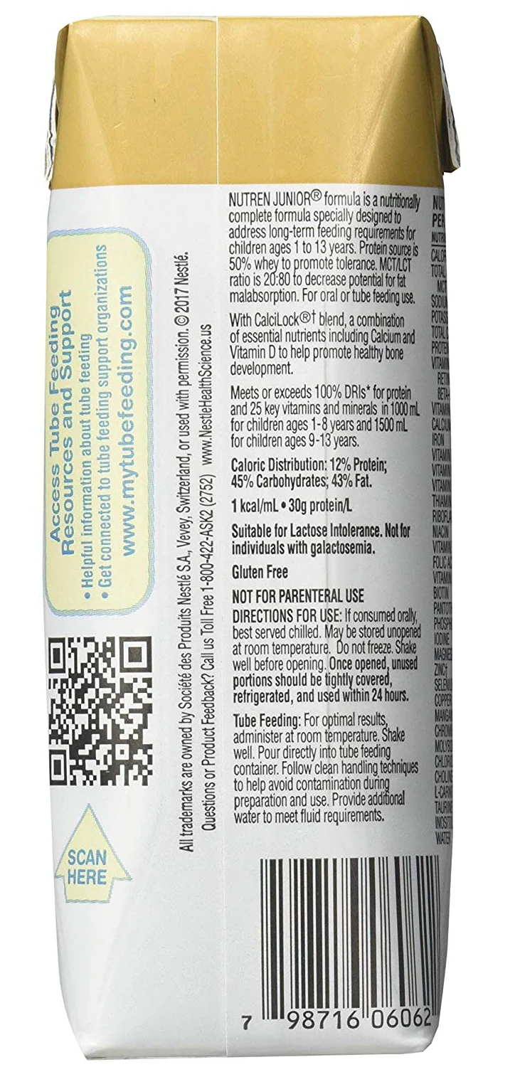 Nutren Junior Pediatric Oral Supplement/Tube Feeding Formula: 24 Count, 250 Calories, 250 ml, Tetra Prisma, Vanilla Flavor - Image 2