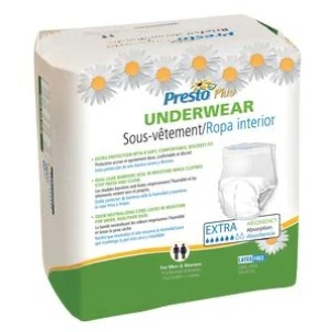 Presto Plus Protective Underwear Medium 32" - 44" Maximum Absorbency, Pack of 20