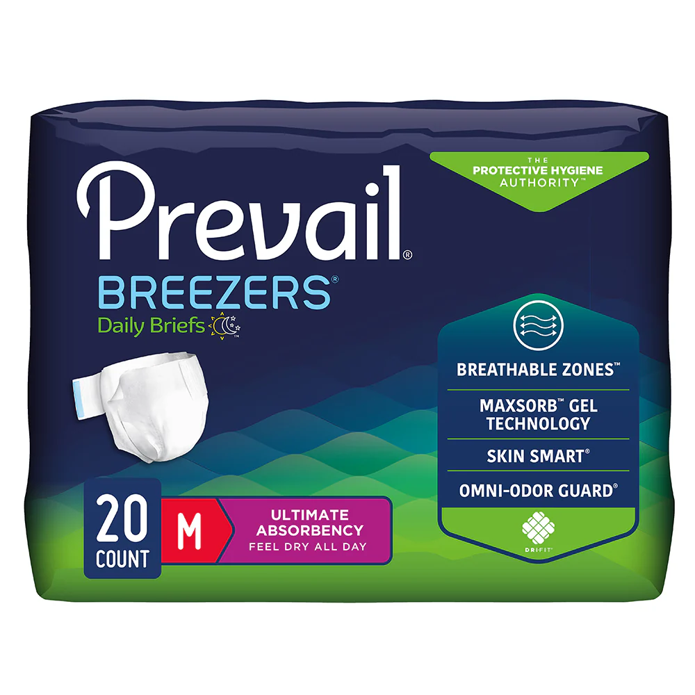 Prevail Breezers Unisex Adult Incontinence Brief, Disposable, Heavy Absorbency