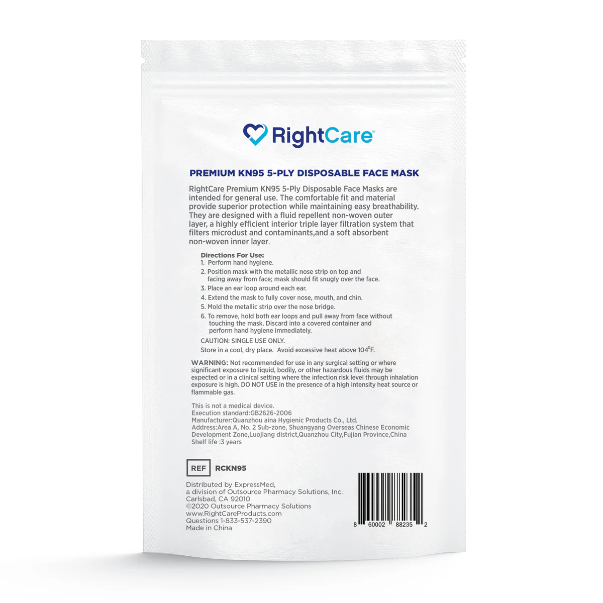 RightCare KN95 Protective Face Mask, 99% Filter Efficiency, 5-Ply Mask - Image 8