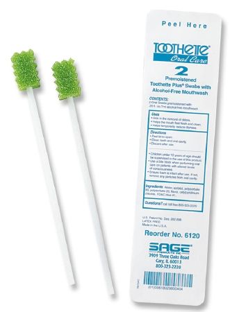 Sage Toothette Plus Oral Swabstick Foam Tip Untreated Box of 50