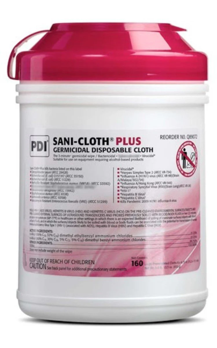Sani-cloth Plus Germicidal Disposable Wipes, 6" x 6-3/4", Large, Case of 12 Tubs