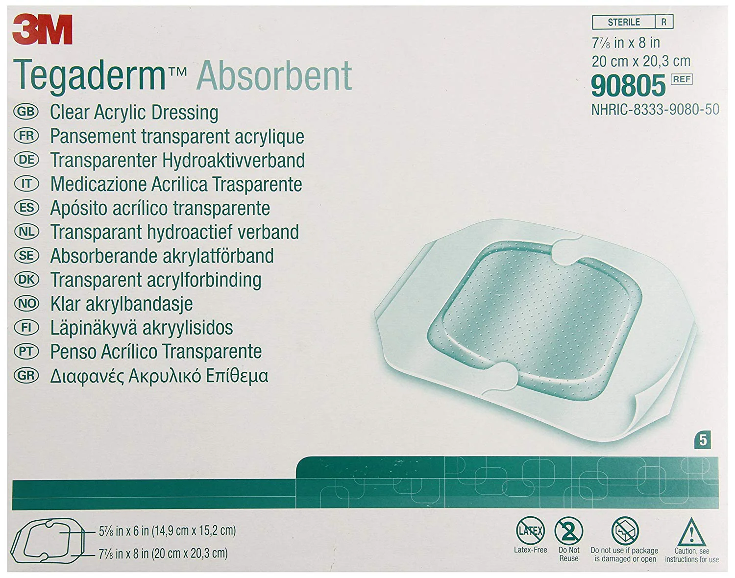 Tegaderm 90805 Absorbent Clear Acrylic Dressing, Box of 5 - Image 2
